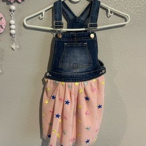 Denim toddler dress / pink star skirt design .